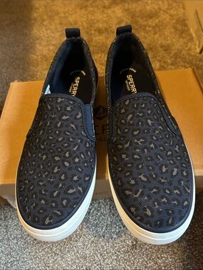 Sperry Men’s Black Leopard-Print Slip-On Sneakers